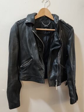Karen Millen Black Leather Asymmetric Moto Jacket